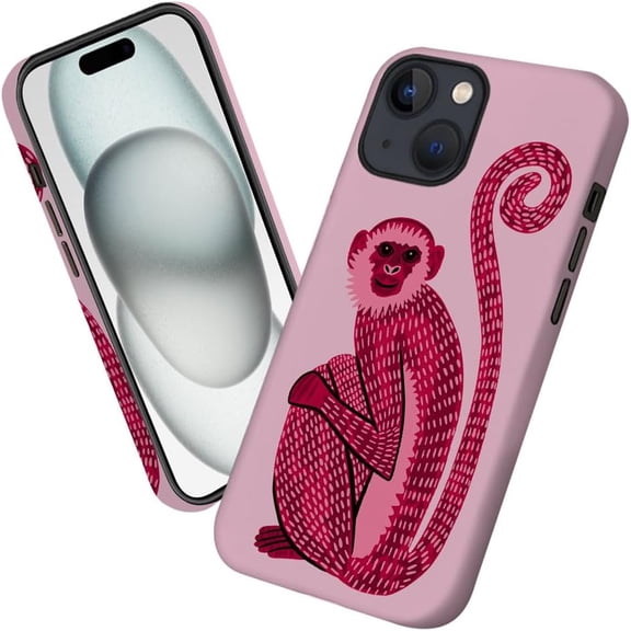 Case for iPhone 14, Pink Monkey Jungle Animal Print Phone Case Military-Grade Drop Protection Cover for Women Girl - Frosted