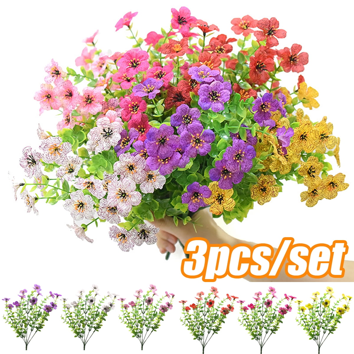 3Pcs /Set Artificial Violet Flowers, Bundles Fake Flowers Plant, UV Resistant No Fade Faux