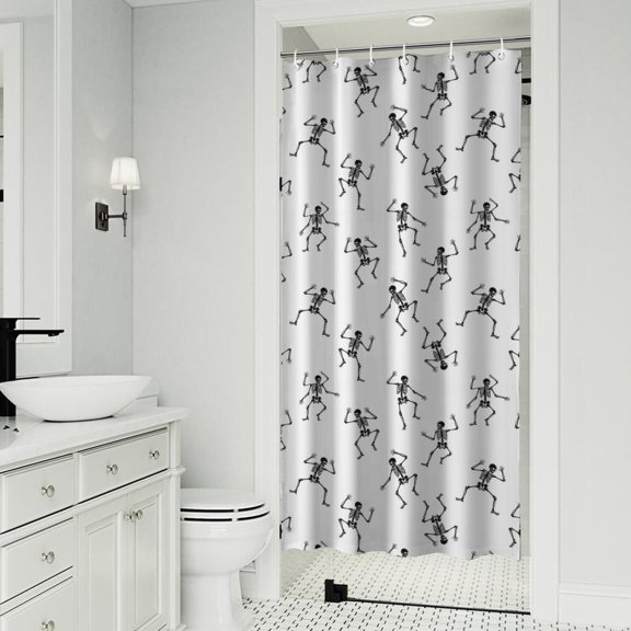 White Dancing Skeleton Pattern Shower Curtain 36"x72" ,Bathroom Decorative Shower Curtains Set with 12 Hooks,Modern Waterproof Washable Shower Curtain