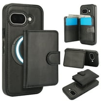 Allytechgroup Detachable Cards Holder Case for Google Pixel 9A, RFID Blocking 2 In 1 Wallet PU Leather Case with Stand Compatible with Magsafe Shockproof Cover for Google Pixel 9A, Black