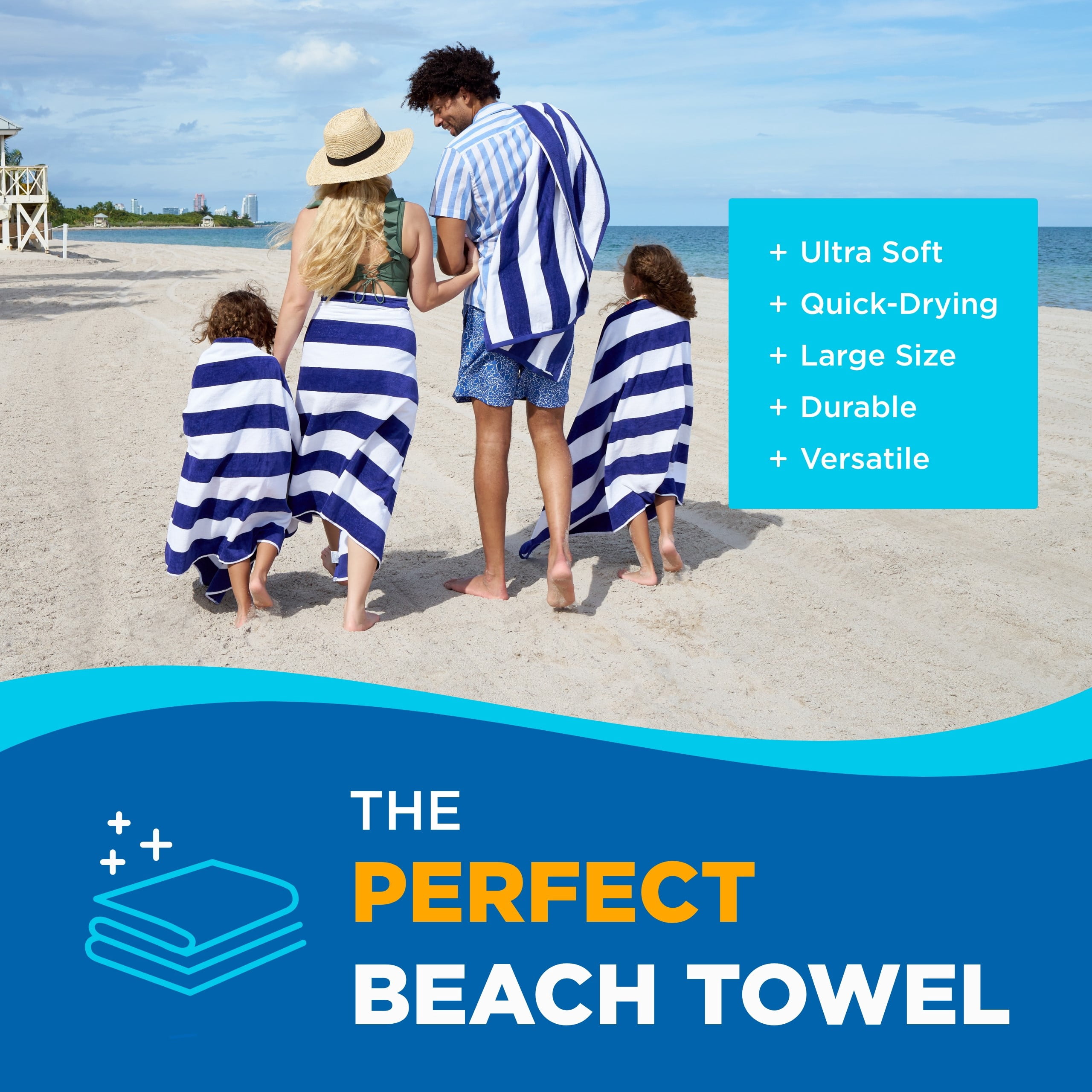 Ben Kaufman Joey Velour Striped Towel - Oversized & Absorbent Striped Beach Towels - Colorful Yarn Dye Stripe Cotton Towel for Swimming & More - Lightweight & Soft Swim Towels - Blue, 12 Pack