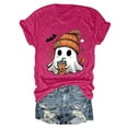 thumbnail image 5 of enyan Printing Crew Neck Shirt Funny Family Party Celebration Short Sleeve Tee Cute Ghost Pumpkin Graphic Graphic Tops Halloween Womens Shirt Hot Pink,XL, 5 of 6