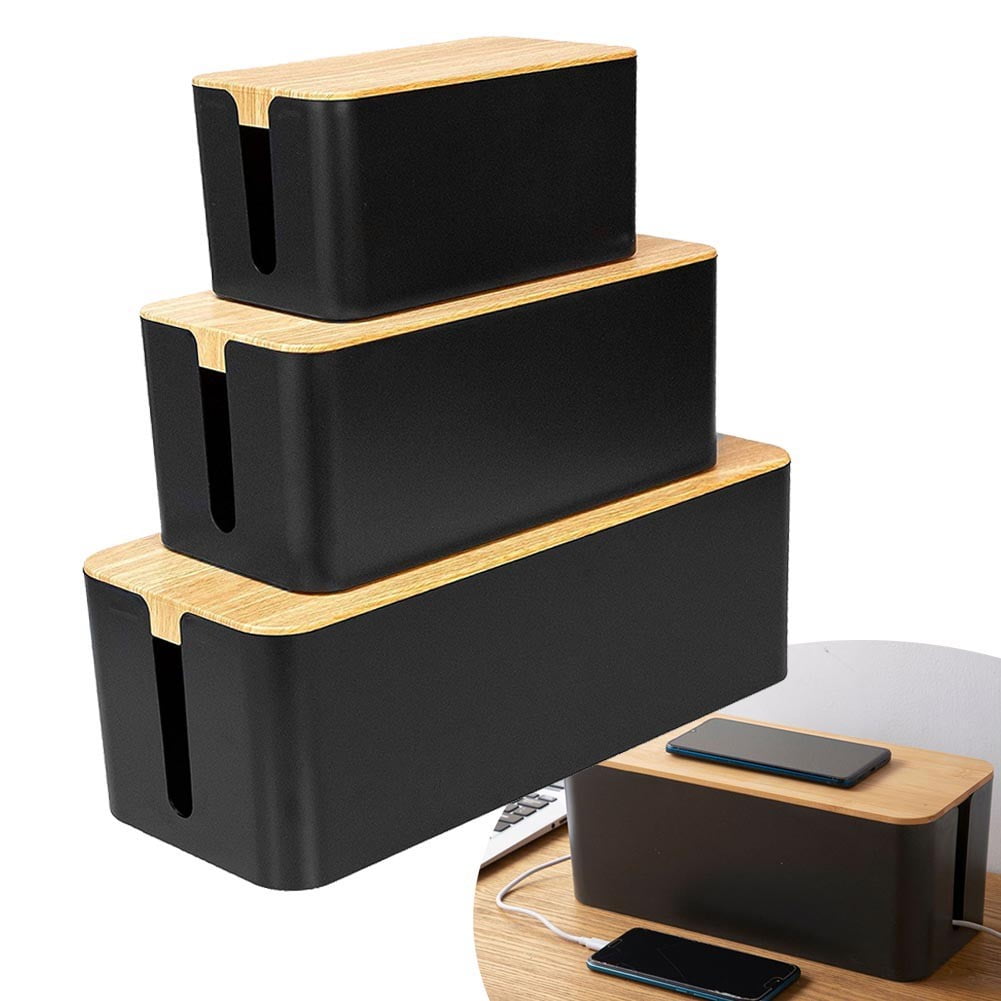 Cable Boxes,Large Cable Organiser Box with Wooden Lid for Cables Management Box B