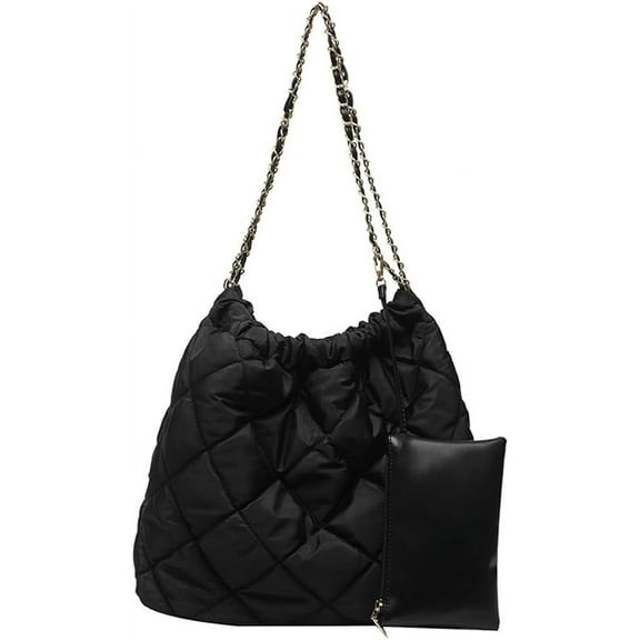 Kukuzhu Quilted Tote Bag for Women Padding Down Cotton Hobo Bag Fashion Large Shoulder Bag