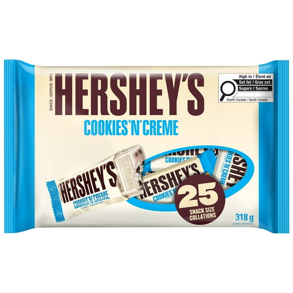 Barres de friandises HERSHEY'S COOKIES N CRÈME, format collation, 25 unités 318g, 25 unités