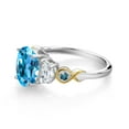 thumbnail image 3 of Gem Stone King 925 Silver and 10K Yellow Gold 3-Stone Ring Oval Swiss Blue Topaz and Moissanite (2.76 Cttw, Size 7), 3 of 3