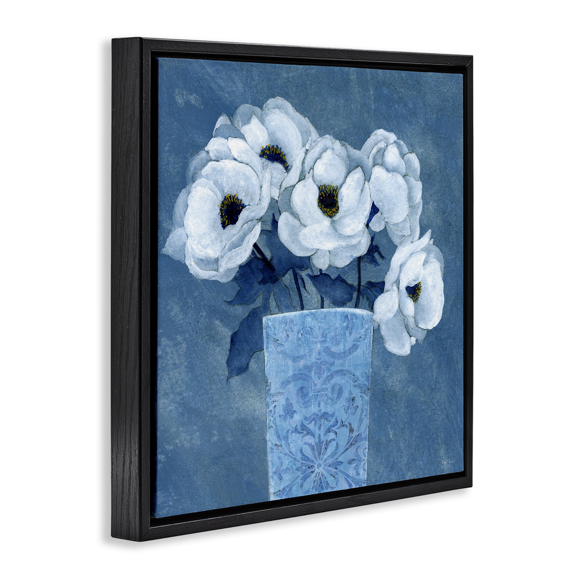 Stupell Industries Ornate Vase Flowers Plants & Flowers Painting Black Floater Framed Canvas Art Print Wall Art, 25 x 25