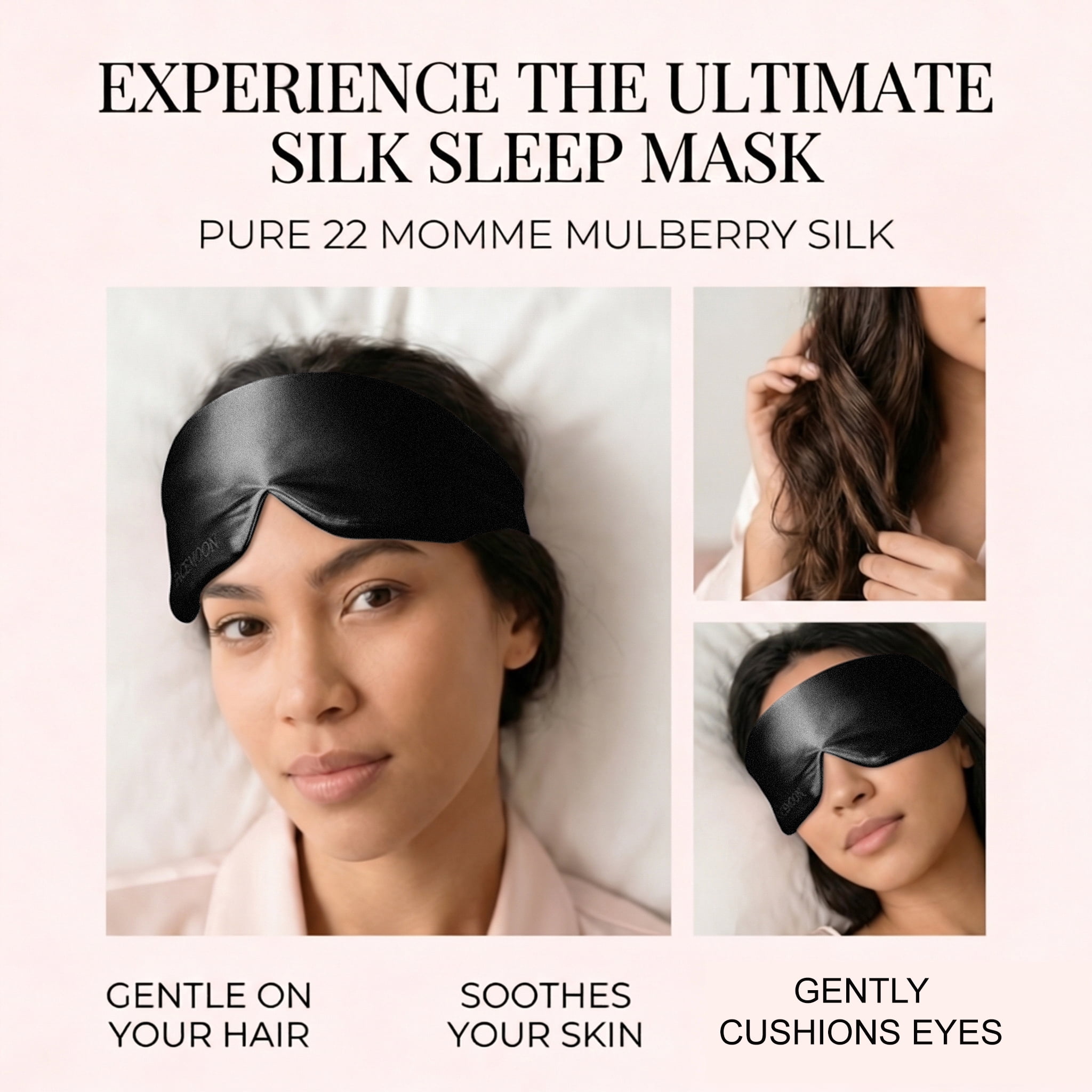 FACEMOON 100% Mulberry Silk Sleep Mask, Light-Blocking Eyepatch, Soft, Padded