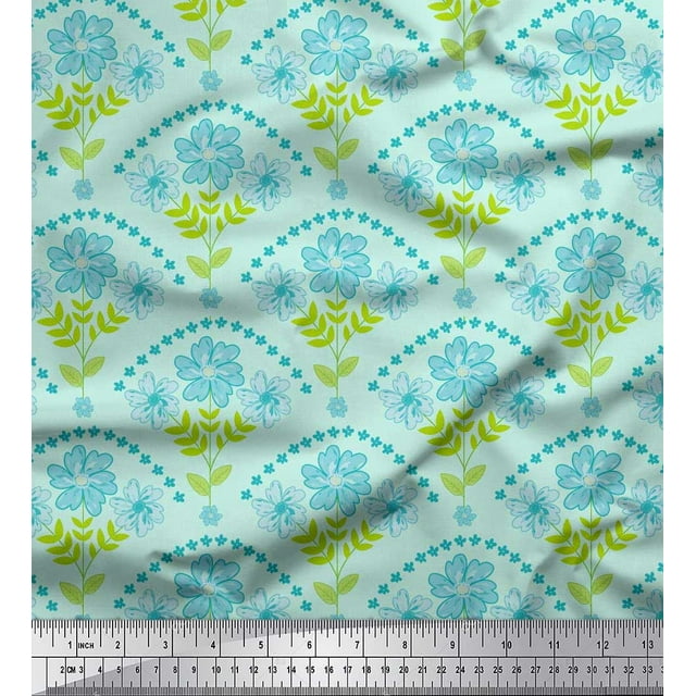 Soimoi Poly Georgette Fabric Leaves,Floral & Scale Geometric Print Fabric by Yard 42 Inch Wide