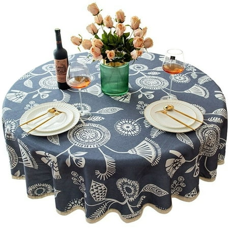 

Round Tablecloth american Pastoral Thicken Floral Tablecloth With Lace circle Table Cover For Living Room Picnic BBQ Festival Birthday Garden -B-200cm