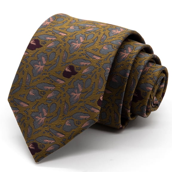 Yongchuantie Fashion Grey Pink Leaf Pattern Men's Tie Formal Business 8CM Wide Tie Gift Box