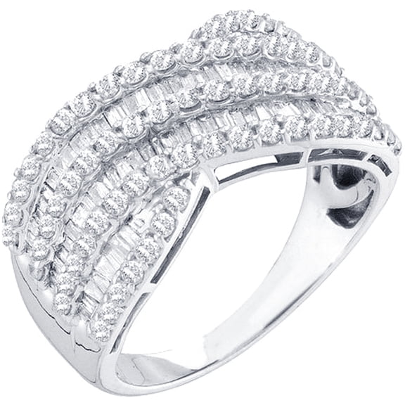 Dazzlingrock Collection 1.52 Carat (ctw) 14k Round & Baguette Cut White Diamond Ladies Anniversary Wedding Band, White Gold