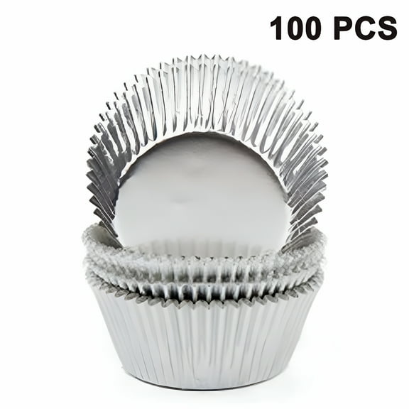 ACDANC 100 Pieces Foil Cupcake Liner Baking Cups Muffin Tins Treat Cups Foil Metallic Cupcake Liners for Weddings,Birthdays Silver