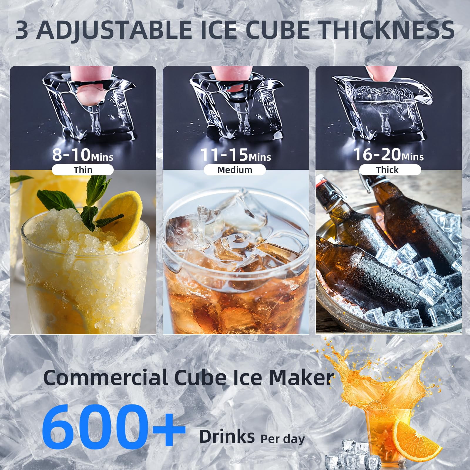 100Lbs/24H Commercial Ice Maker, 45 Cubes in 11 Mins, Stainless Steel, Auto Clean, Under Counter for Home/Bar Use， Auseo
