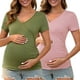 thumbnail image 1 of INSPIRAR CHIC Blusa de Maternidad para Mujeres con Pliegues, Cuello en V Cruzado, Manga Corta, T-Shirt en Rosa Medio y Verde Ejército, 1 of 6