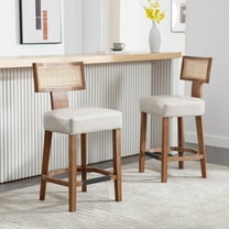 Dayalane Modern Farmhouse Rattan Bar Stools Set of 2, 26" Counter Height Barstools with Woven Back PU Leather Upholstered Seat,Wood Frame Kitchen Island Stools for Restaurant,Grey