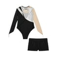 thumbnail image 6 of TSSOE Kids Girls Gymnastic Leotard Mesh Long Sleeve Rhinestones Ballet Dance Bodysuit Top with Sports Shorts Set Silver&Black 14, 6 of 7