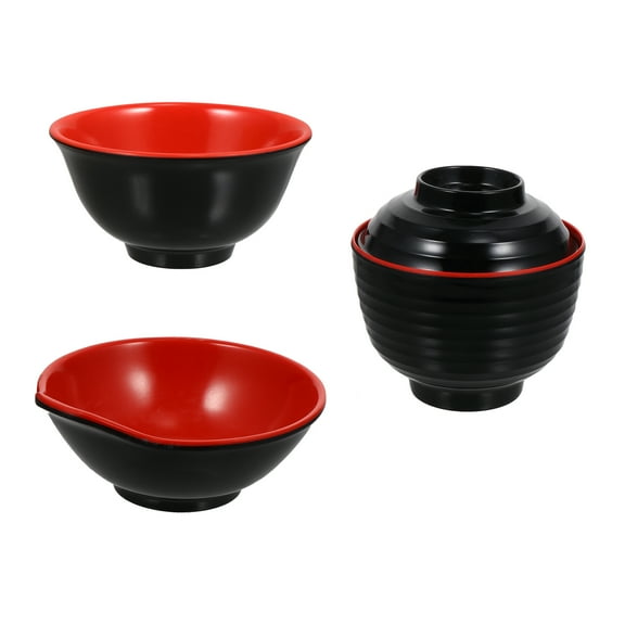 1 Set 3pcs Imitation Bowl with Lid Soup Bowl Tableware (Black)