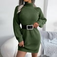 thumbnail image 5 of Ediodpoh Women Fashion Casual Long Sleeve Solid Knit Turtleneck Puff Sleeve Ribbed Short Dress Sweater Dress with Buttons for Fall Army Green M, 5 of 8