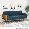 thumbnail image 2 of Noble House Nathanial Tufted Fabric Sofa, Navy Blue, Dark Walnut, 2 of 12