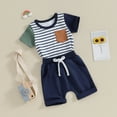 thumbnail image 2 of Bagilaanoe 2pcs Toddler Baby Boy Shorts Set Short Sleeve Stripes T Shirt Tops + Shorts 6M 12M 18M 24M 3T Kids Casual Summer Clothes, 2 of 8