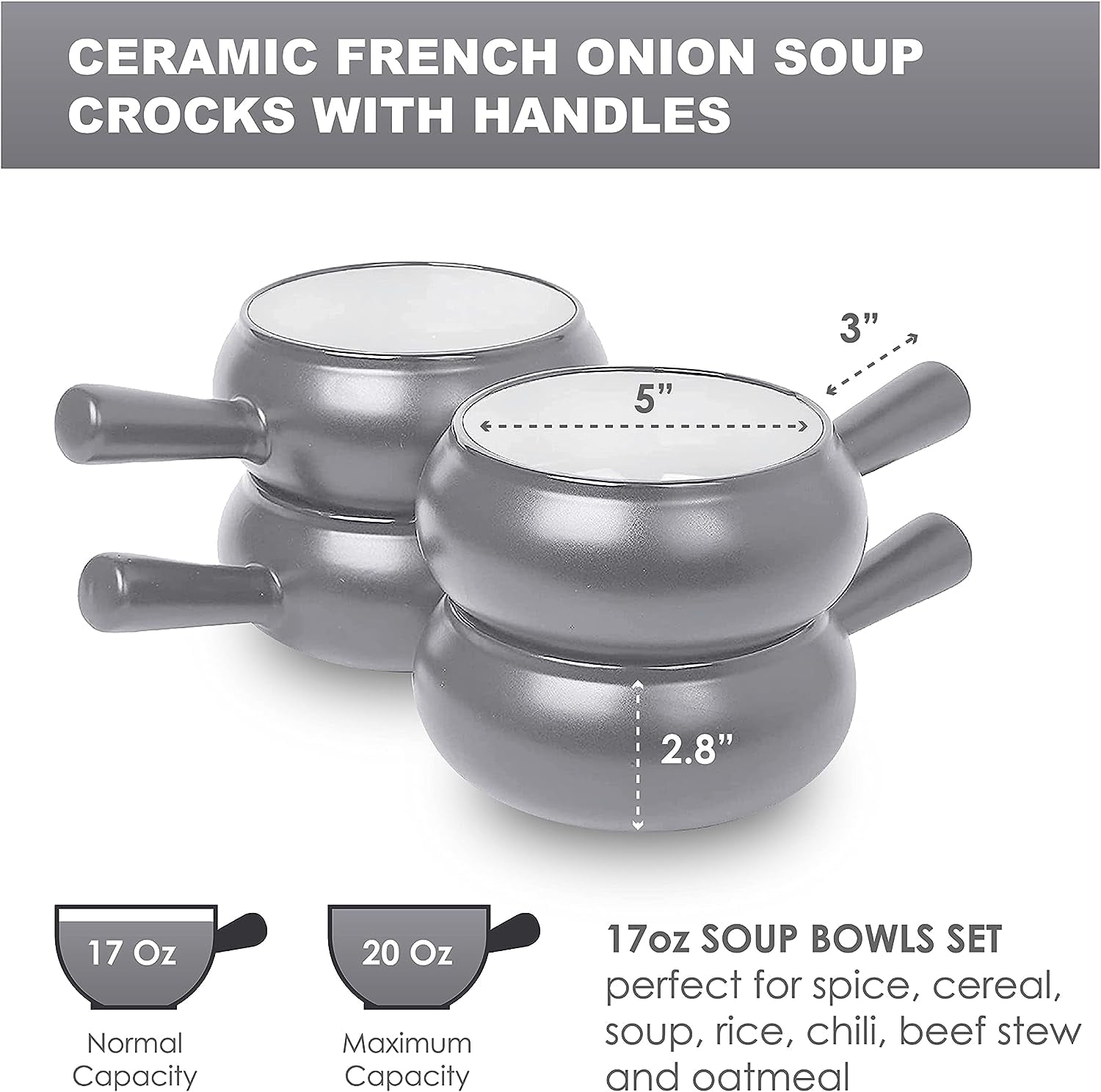 Bruntmor 24 Oz x 4 Soup Mugs White - French Onion Soup Bowls W/ Handles &  Lids, 24 Oz x 4 - Fry's Food Stores