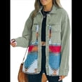 thumbnail image 1 of Chaqueta Vaquera de Larga con Solapa Holgada y Parches para Mujer, Estilo Retro con Borde Sin Rematar, de Medio. Verde Retro M, 1 of 6