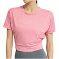 thumbnail image 1 of Besolor Hauts Courts d'Entraînement pour Femmes à Rayures, Col Ras du Cou, Manches Courtes, Chandails d'Été Décontractés, T-Shirts de Yoga et de Sport, 1 of 5