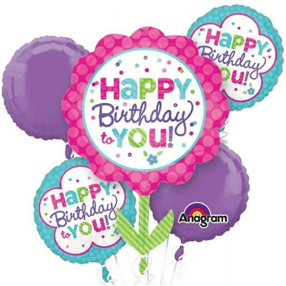 Floral Birthday SuperShape Mylar Balloon Bouquet (5pc)