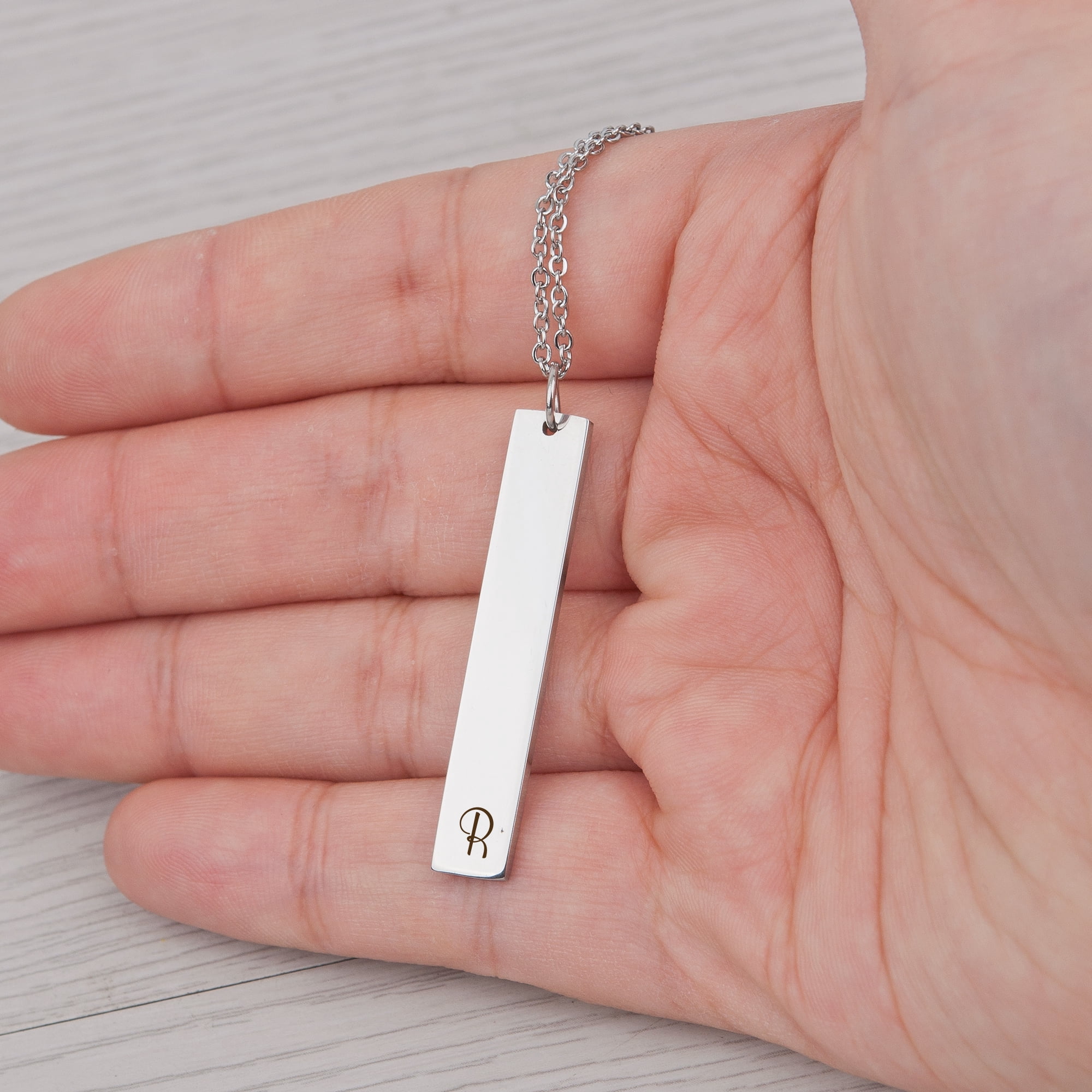 Anavia Personalized Initial Name Necklace Gift for Her Silver Stainless Steel Women's Vertical Bar Pendant Gift for Fiancee Mom Girlfriend Name Necklace Free Jewelry Box Ships Next Day