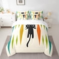 thumbnail image 2 of Feelyou Kawaii Black Cat Bedding Comforter Set 7pcs, Chic Square Abstract King Bedding Sets, Vintage Fashion Artwork Reversible Bed Sheets, Lightweight Room Decor, 2 of 7