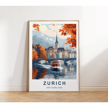 PosterArt Zurich Travel Poster Zurich Balcony Zurich Print Zurich Travel Print Zurich Poster Travel Poster Lake Zurich Travel Poster, Size 8x12 UNFFRAMED