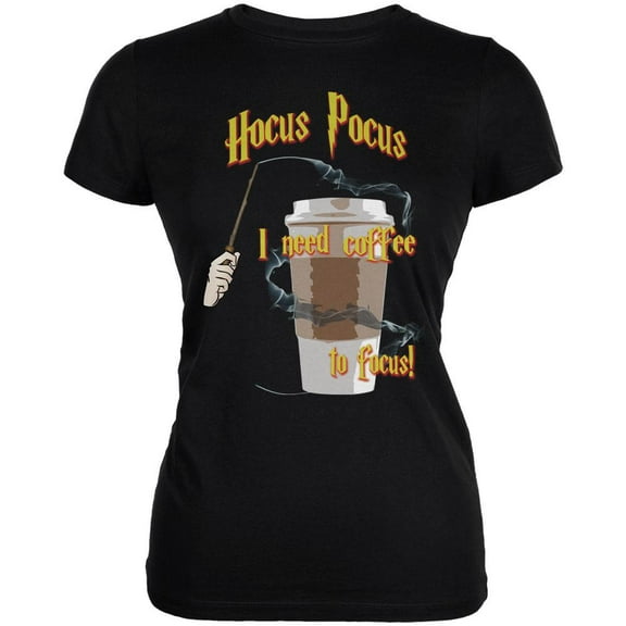 Hocus Pocus I Need Coffee to Focus Black Juniors Soft T-Shirt - Large