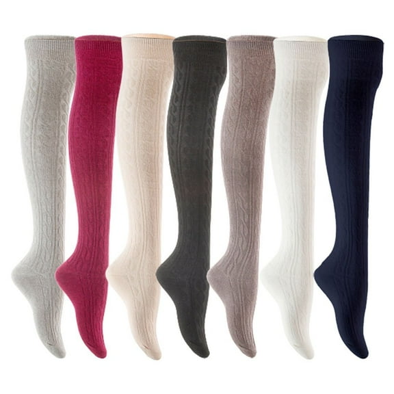 Lian LifeStyle Women's 7 Pair Adorable Comfortable Soft Thigh High Over Knee High Cotton Socks Size 6-9 L1024 Light Grey,Wine,Cream,Black,Dark Grey,White,Navy