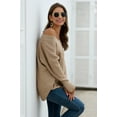 thumbnail image 4 of TFEOQRY Pullover Sweater for Women Solid Color Comfortable Knitwear Long Sleeved V-Neck Sweater Top Khaki, 4 of 5