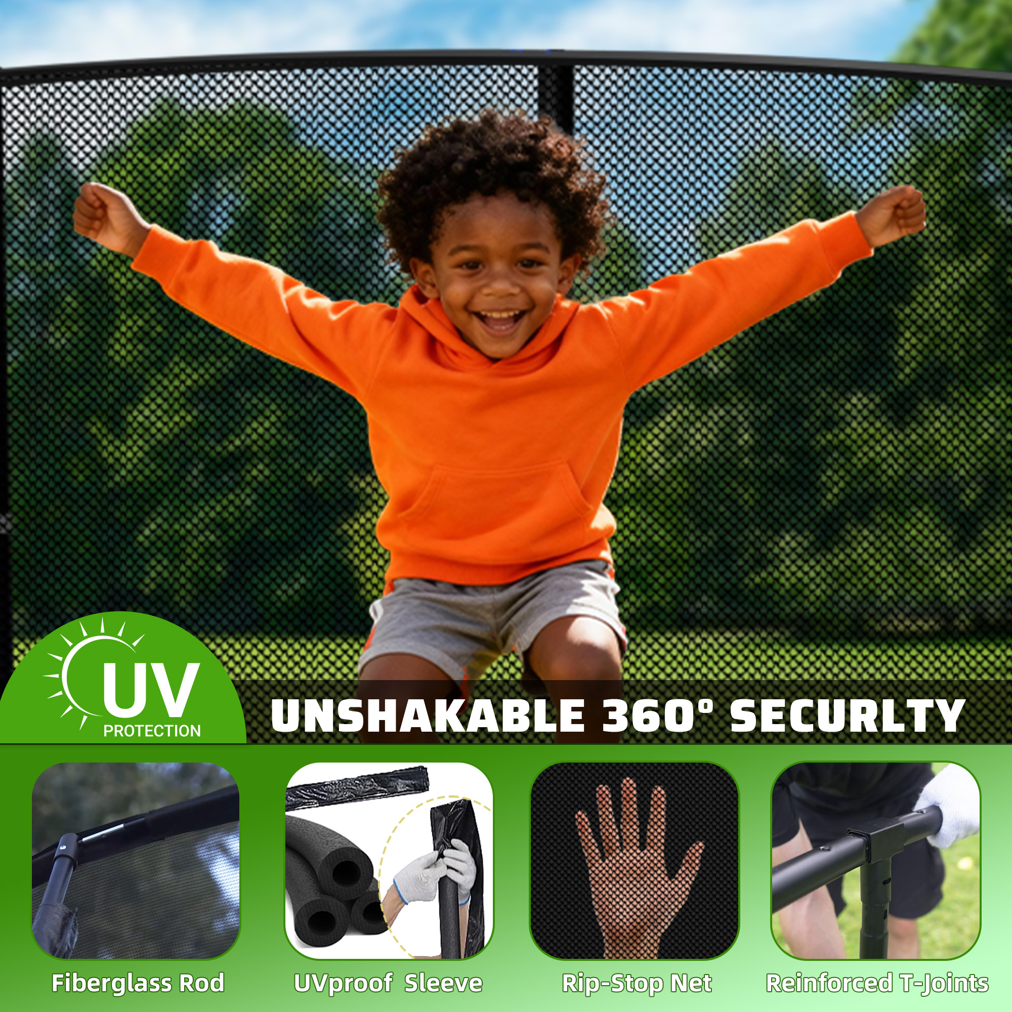 FIZITI Trampoline 10FT 12FT 14FT,Trampoline with Enclosure, Basketball Hoop,Ball, LED Light and Sprinkler, 1000LBS Trampoline for 2-3 Adults/ 6-7 Kids, Outdoor Backyard Trampoline