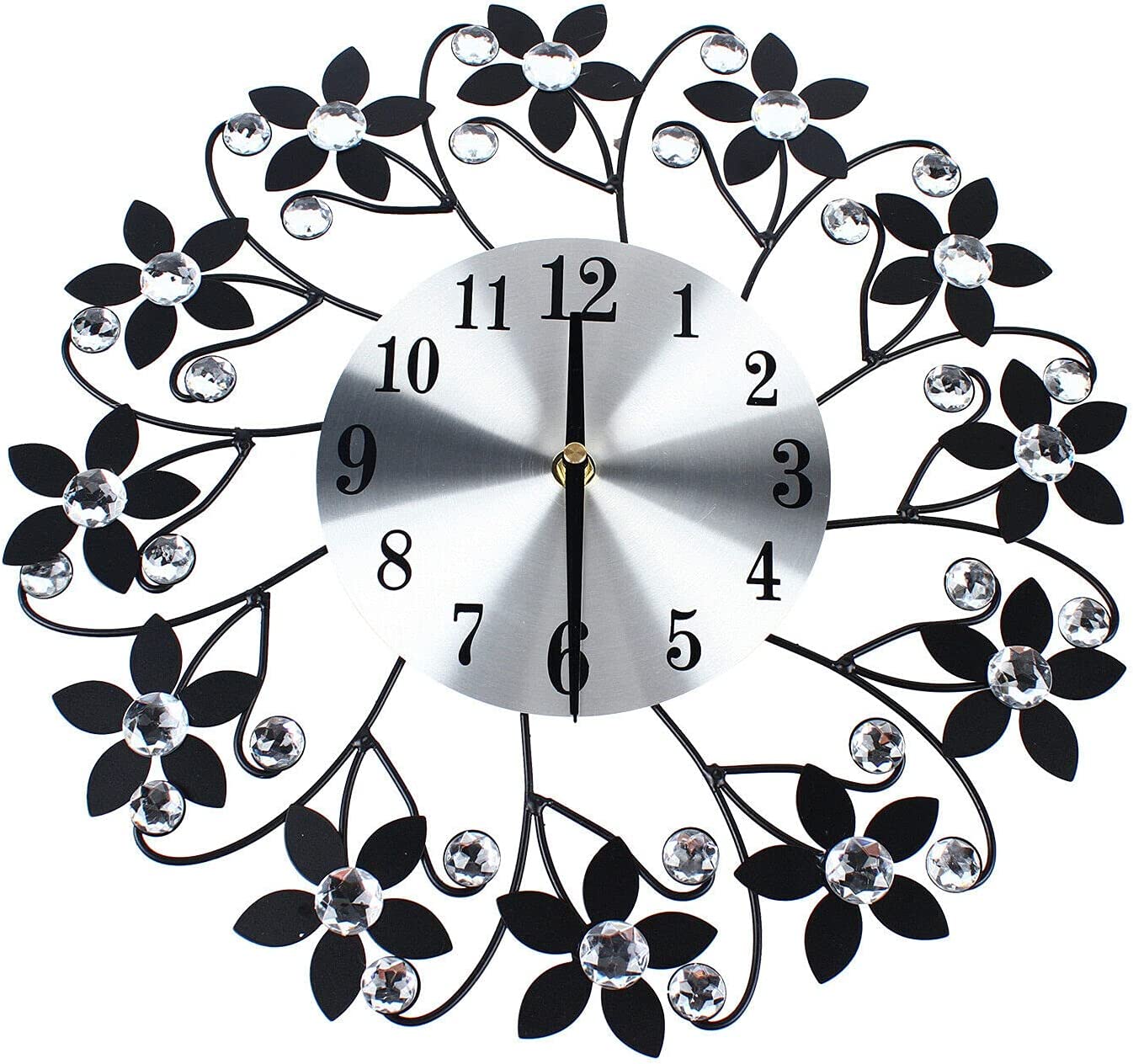 Miumaeov Elegant Flower Metal Wall Clock Living Room Hanging Home Decor