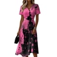 thumbnail image 2 of Halloween Dresses for Women Spider V Neck Bat Vintage Wrap Dresses Ghost Short Sleeve Fall Wedding Guest Dress M, 2 of 5