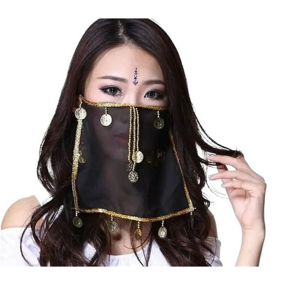 Belly Dance Tribal Face Veil With Coins Halloween Costume Accessory Dance Princess Veils Solid