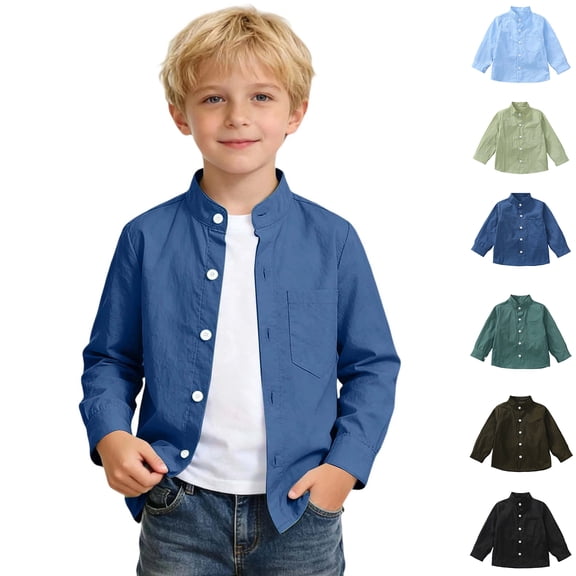 XINXIAOO Kids Girls' Button Down Shirts Blue Long Sleeve Shirt Boys Boys Formal Shirt Boys Uniform Shirts 2-3 Years