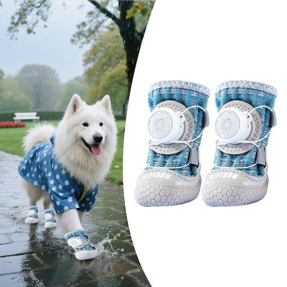 ELORIAH 2Pcs Dog Booties,Rotating Button Dog Shoes for Hot Pavement,Dog Boots for Hardwood Floors,Blue
