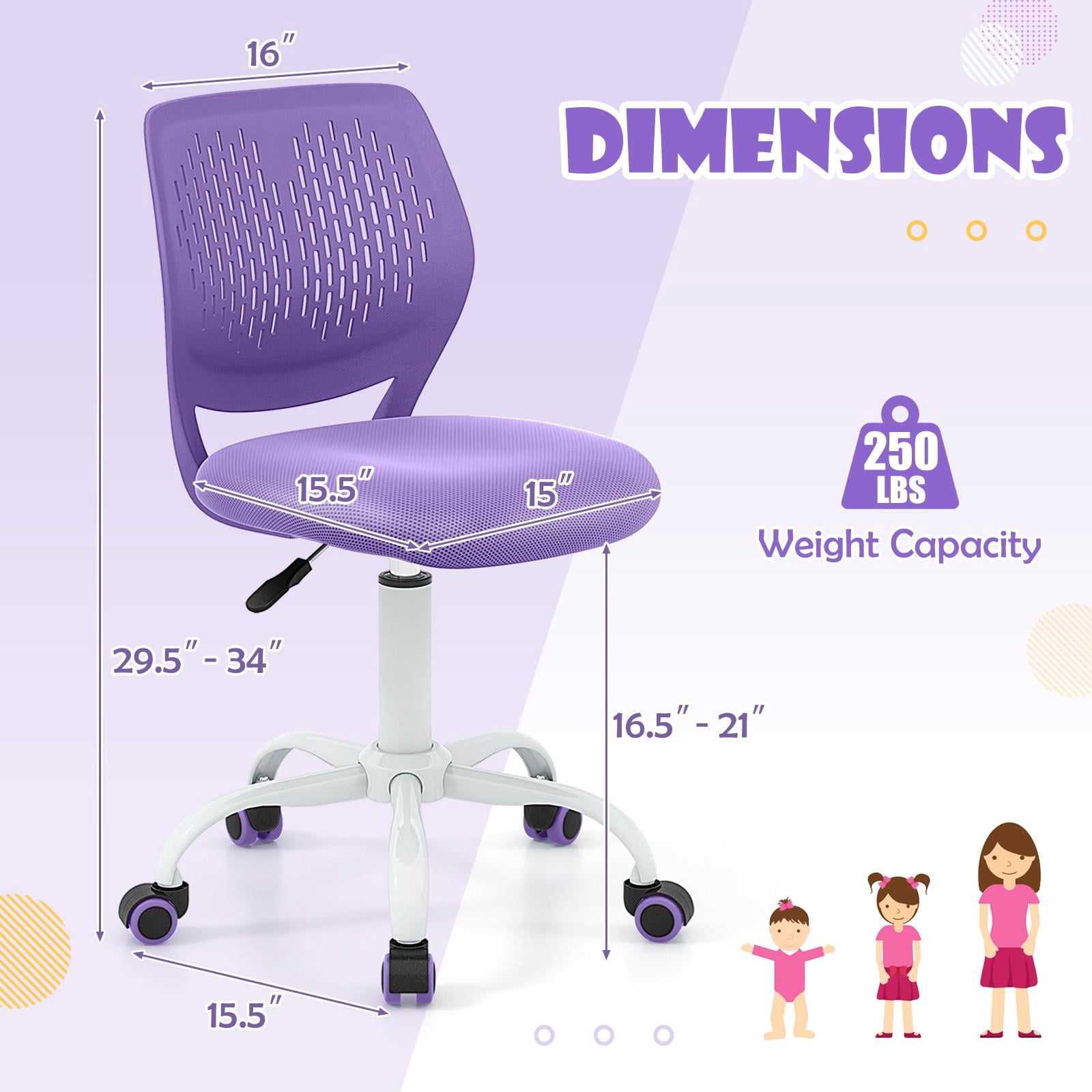 Giantex Kids Desk Chair, Adjustable Swivel Chair for Children, Armless Mesh Task Student Study Chair w/Lumbar Support & Adjustable Height, Rolling Computer Chair, Purple