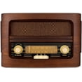 thumbnail image 2 of ClearClick Radio AM/FM clásica estilo retro vintage con Bluetooth, entrada auxiliar y USB - Exterior de madera hecho a mano marrón oscuro, 2 of 5