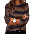 thumbnail image 2 of XIYON Women T Shirts For Spring Crewneck Long Sleeve Striped Tee Shirts Casual Regular Fitted Tops Vacation Outfits, 2 of 6