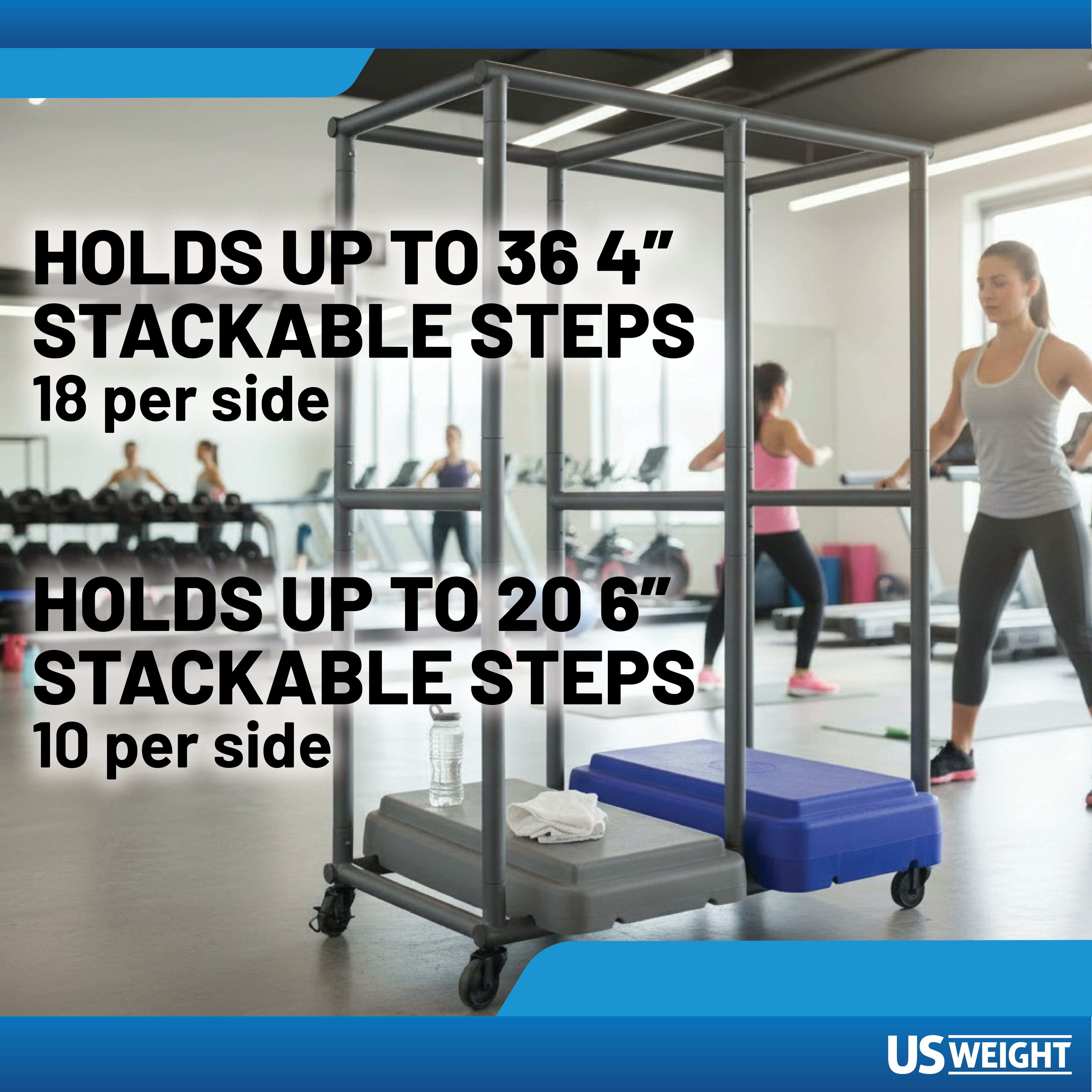 Rolling Cart for Stackable Steps, Durable Utility Cart with High-Strength Steel Tubing, Rolling Storage Unit for Studios and Gyms, Holds 20-6 Inch or 36-4 Inch Steps with Locking Caster Wheels