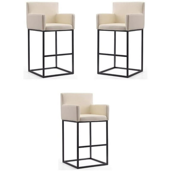 Home Square 42" Faux Leather Barstool in Cream & Black - Set of 3