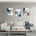 thumbnail image 3 of Modern Abstract Canvas Wall Art - Set of 3 Minimalist Canvas Wall Decor Blue and Brown Art Suitable for Instant Hanging Living Room Bedroom Bathroom Office Home Decor 12 x 16 Framed, 3 of 6