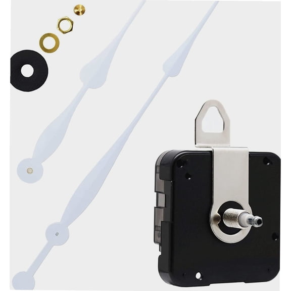 High Torque Long Shaft Clock Movement Mechanism with 12 Inch Long Spade Hands (White 1 Set)