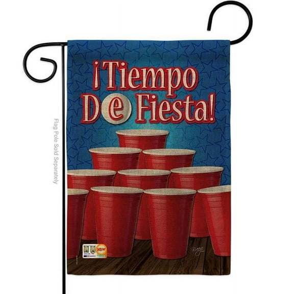 Breeze Decor BD-BV-G-117032S-IP-DB-D-US19-BD 13 x 18.5 in. Tiempo de Fiesta Burlap Happy Hour & Drinks Beverages Impressions Decorative Vertical Double Sided Garden Flag