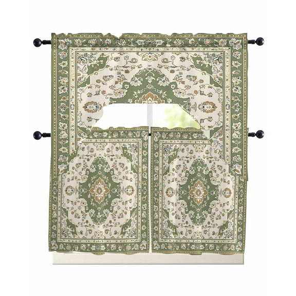 Sage Green Kitchen Curtains Sets 24 Inch Length with Valance, Southwest Tribal Antique Boho-Chic Farmhouse Swag Valances and Tiers Curtain Set Drapes Swag Curtains for Living Room, Bathroom, Bedroom